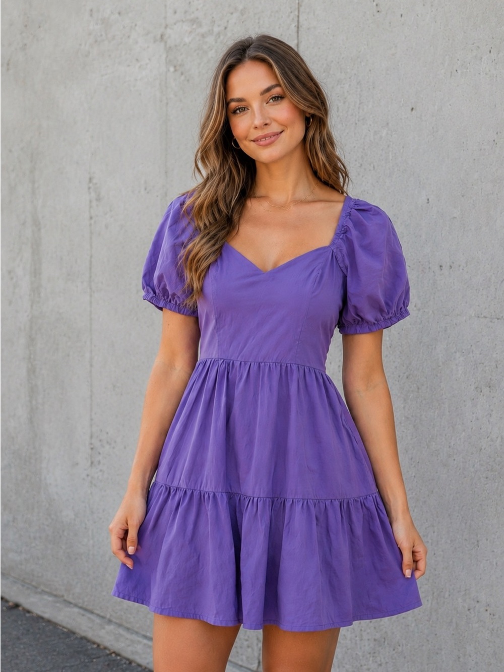 Lavender Puff Sleeve Mini Dress Romantic Fit & Flare Feminine Spring XS